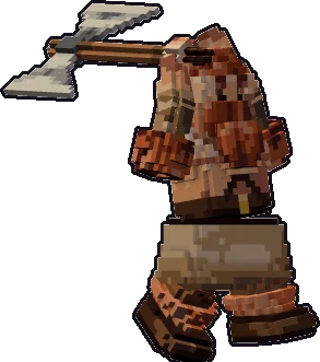 Papermini de enano bárbaro con estilo de bloques, en pose ataque a dos manos