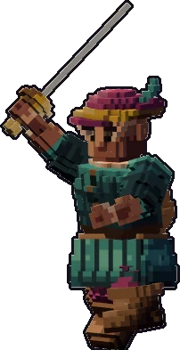 Blocky dwarf bard paper mini in the one-handed attack pose
