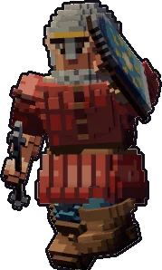 Papermini de enana guardia con estilo de bloques, en pose defender con escudo