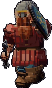 Papermini de enano guardia con estilo de bloques, en pose defender con escudo