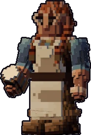 Blocky dwarf innkeeper paper mini in the idle pose