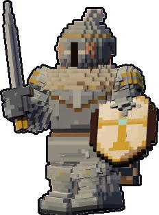 Papermini de enano paladín con estilo de bloques, en pose en guardia