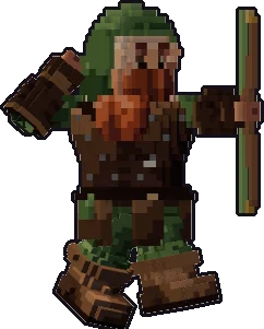 Papermini de enano explorador con estilo de bloques, en pose disparar