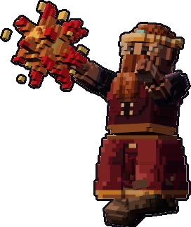 Papermini de enano hechicero con estilo de bloques, en pose lanzar hechizo