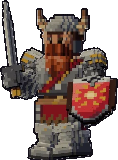 Papermini de enano guerrero con estilo de bloques, en pose en guardia