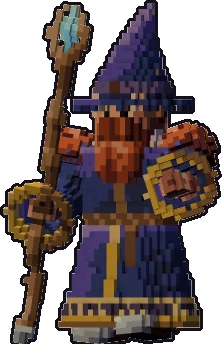 Papermini de enano mago con estilo de bloques, en pose con bastón