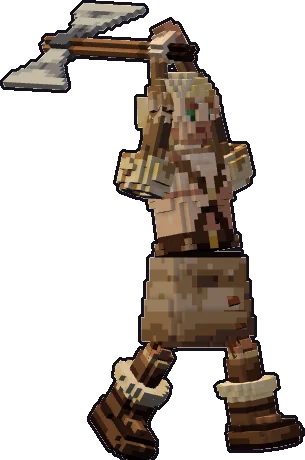 Papermini de elfo bárbaro con estilo de bloques, en pose ataque a dos manos