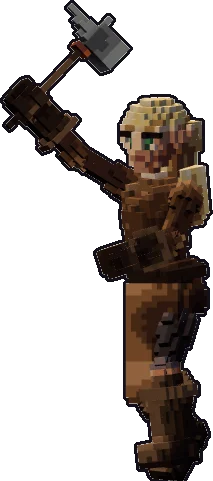 Blocky elf blacksmith paper mini in the one-handed attack pose