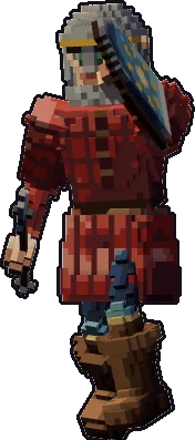 Blocky elf city guard paper mini in the shield block pose