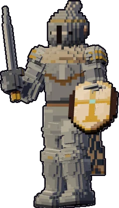 Papermini de elfo paladín con estilo de bloques, en pose en guardia