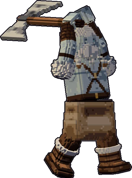 Papermini de gigante de escarcha bárbaro con estilo de bloques, en pose ataque a dos manos