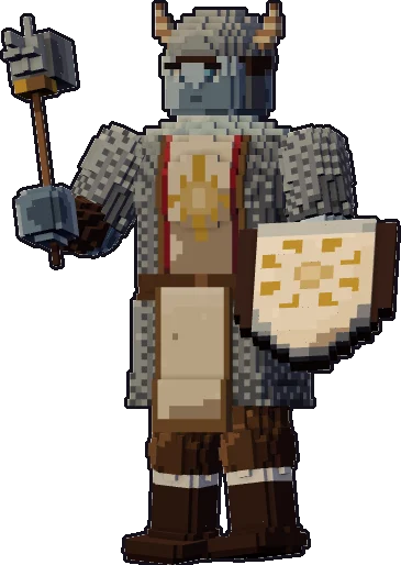 Blocky frost giant cleric paper mini in the on guard pose