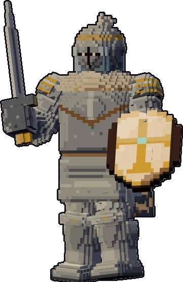Blocky frost giant paladin paper mini in the on guard pose