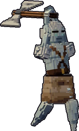 Blocky ghost barbarian paper mini in the two-handed attack pose