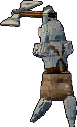 Papermini de fantasma bárbaro con estilo de bloques, en pose ataque a dos manos