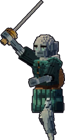 Papermini de fantasma barda con estilo de bloques, en pose ataque a una mano