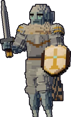 Blocky ghost paladin paper mini in the on guard pose