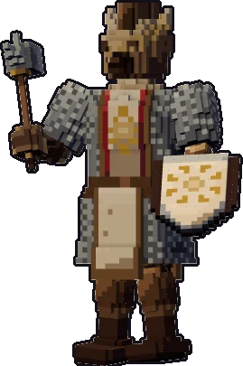Papermini de gnoll clérigo con estilo de bloques, en pose en guardia