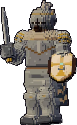 Blocky gnoll paladin paper mini in the on guard pose