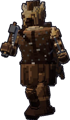 Papermini de gnoll pícara con estilo de bloques, en pose al acecho