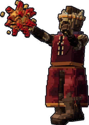 Papermini de gnoll hechicero con estilo de bloques, en pose lanzar hechizo
