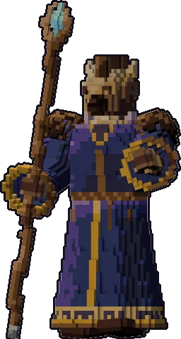 Blocky gnoll wizard paper mini in the with staff pose