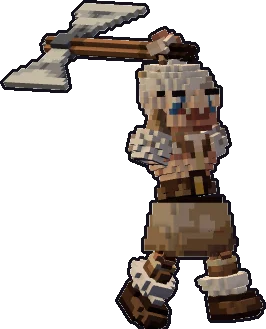 Papermini de gnoma bárbara con estilo de bloques, en pose ataque a dos manos