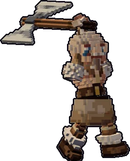 Blocky gnome barbarian paper mini in the two-handed attack pose