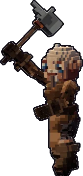Papermini de gnomo herrero con estilo de bloques, en pose ataque a una mano
