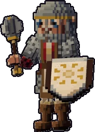 Papermini de gnomo clérigo con estilo de bloques, en pose en guardia