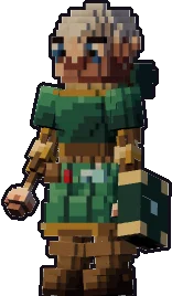 Blocky gnome merchant paper mini in the idle pose