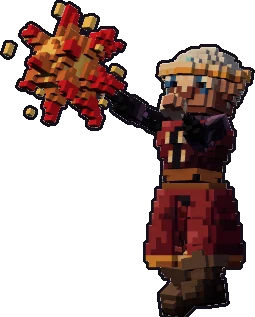 Papermini de gnoma hechicera con estilo de bloques, en pose lanzar hechizo