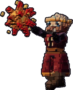 Papermini de gnomo hechicero con estilo de bloques, en pose lanzar hechizo