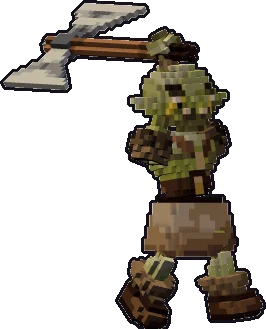Papermini de trasgo bárbaro con estilo de bloques, en pose ataque a dos manos