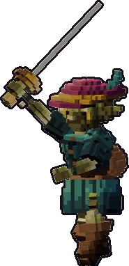 Blocky goblin bard paper mini in the one-handed attack pose