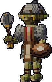 Papermini de trasga clériga con estilo de bloques, en pose en guardia