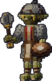 Papermini de trasgo clérigo con estilo de bloques, en pose en guardia