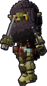Papermini de trasgo pícaro con estilo de bloques, en pose al acecho