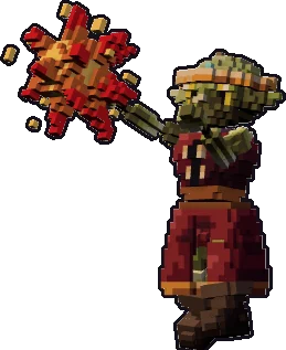 Papermini de trasgo hechicero con estilo de bloques, en pose lanzar hechizo