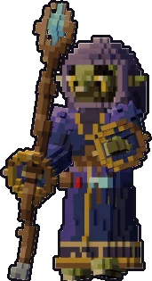 Blocky goblin wizard paper mini in the with staff pose