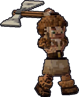 Blocky halfling barbarian paper mini in the two-handed attack pose