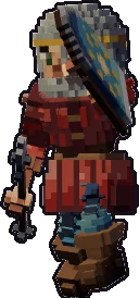 Papermini de mediana guardia con estilo de bloques, en pose defender con escudo