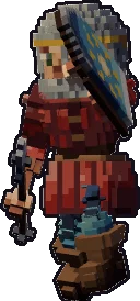 Papermini de mediano guardia con estilo de bloques, en pose defender con escudo
