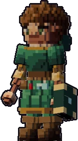 Blocky halfling merchant paper mini in the idle pose