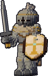 Papermini de mediano paladín con estilo de bloques, en pose en guardia
