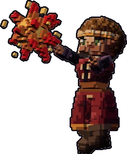 Papermini de mediana hechicera con estilo de bloques, en pose lanzar hechizo