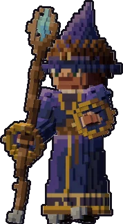 Blocky halfling wizard paper mini in the with staff pose