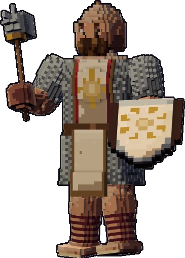 Papermini de gigante de las colinas clérigo con estilo de bloques, en pose en guardia