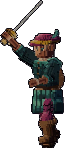 Papermini de humano bardo con estilo de bloques, en pose ataque a una mano