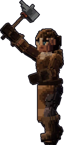 Blocky human blacksmith paper mini in the one-handed attack pose